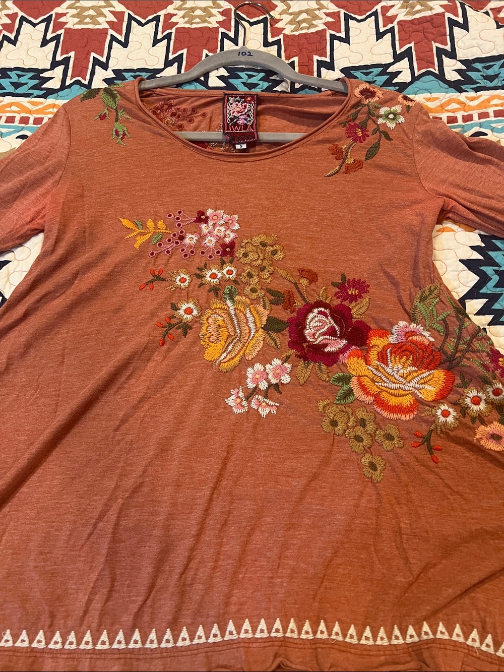 Johnny Was Rust Floral Embroidered Scoop Neck Tunic